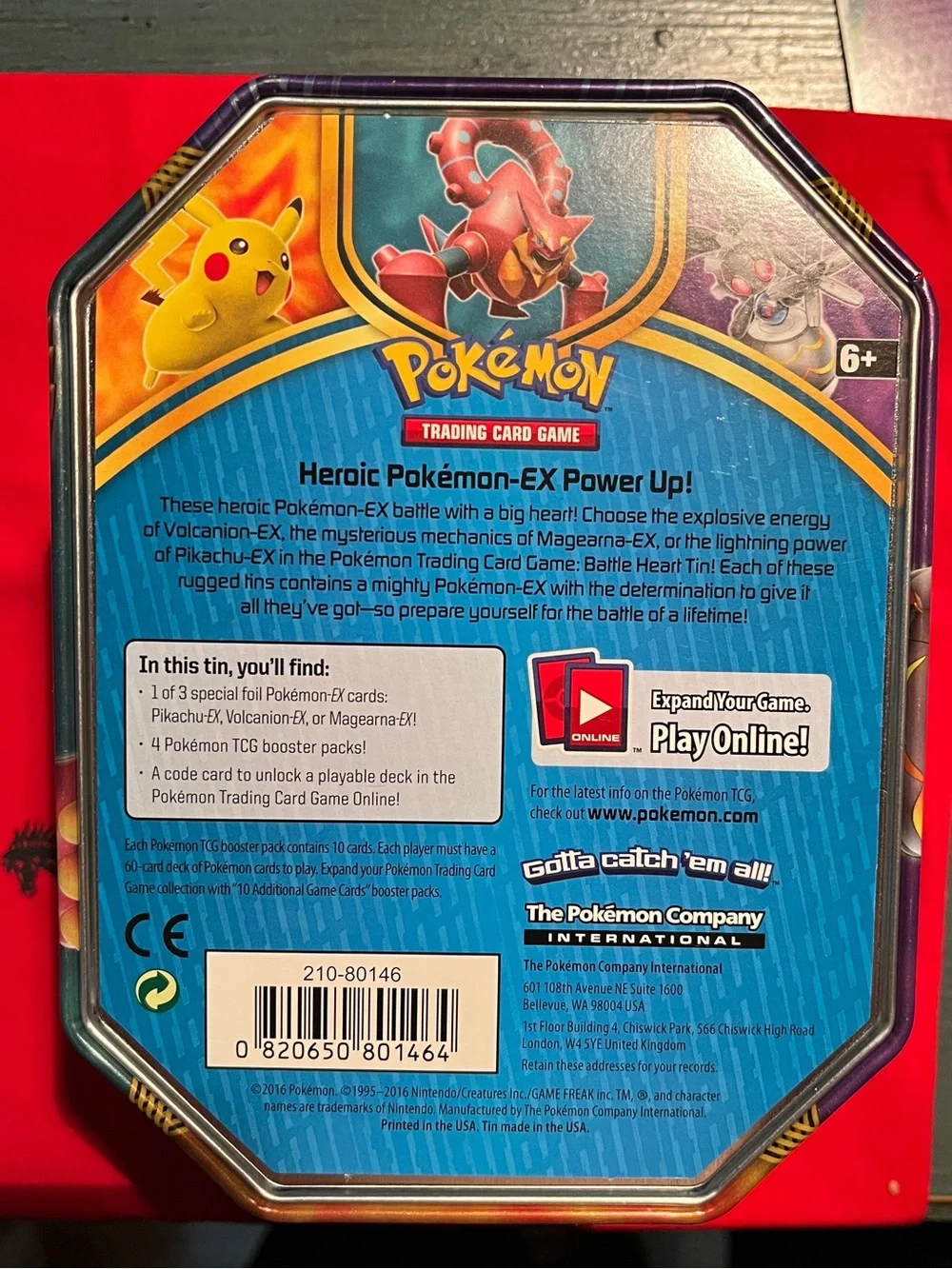 Pokemon Pikachu EX Collector Tin 2016 Battle Heart Collector Tin (Empty)